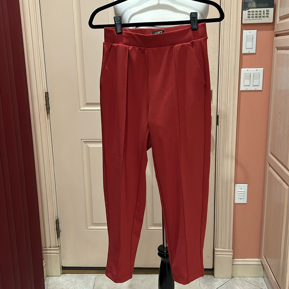 Loft elastic waist, pull on pants, polyester, spandex, size extra, small, petite